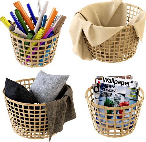 Wicker Basket Ikea Gaddis Set 3D Model