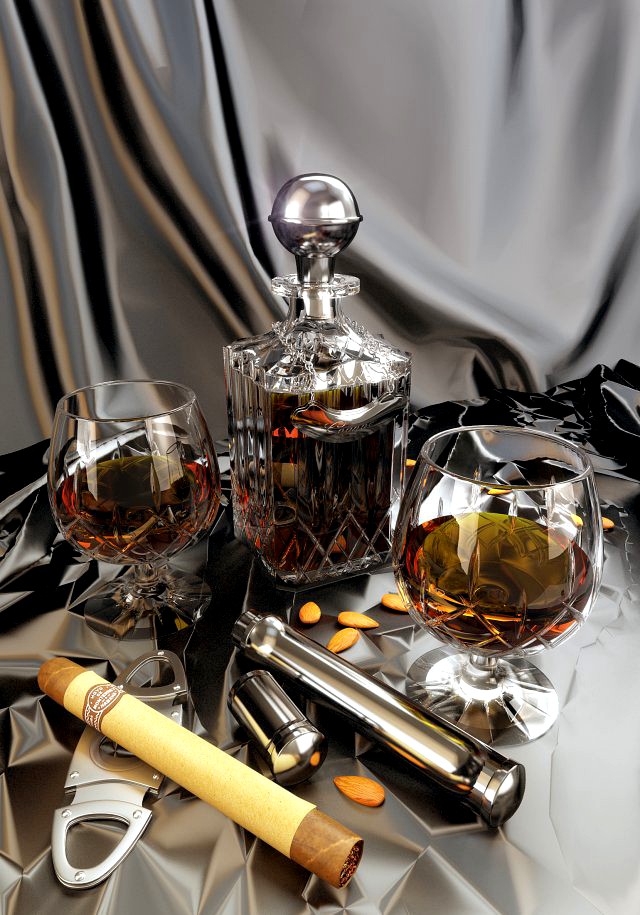 Cognac sigar Set 3D Model