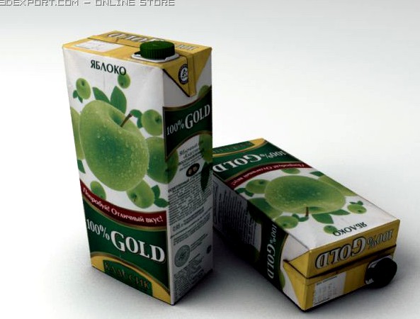 Juice Carton Pack 100 Gold 3D Model