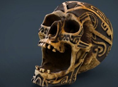 Human Head Skull with Ancient Tribal Tattoo 3D Model