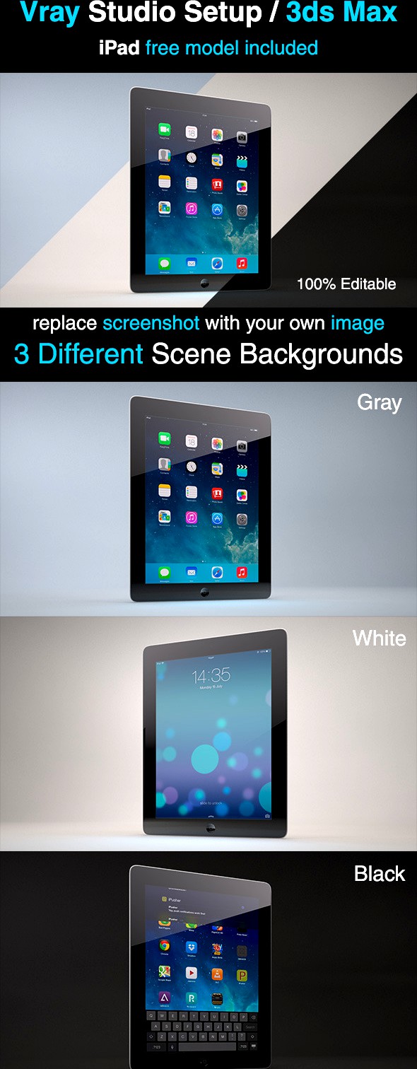 V-ray Studio Lighting Setup + iPad Model