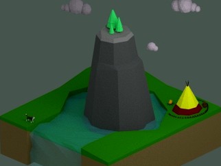 Low Poly Waterfall Landscape