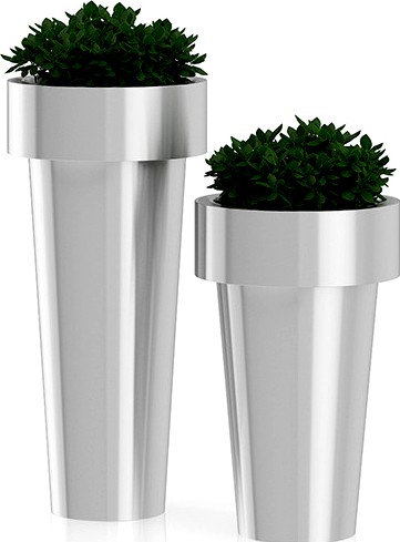 Two Plants in Large Metal Pots