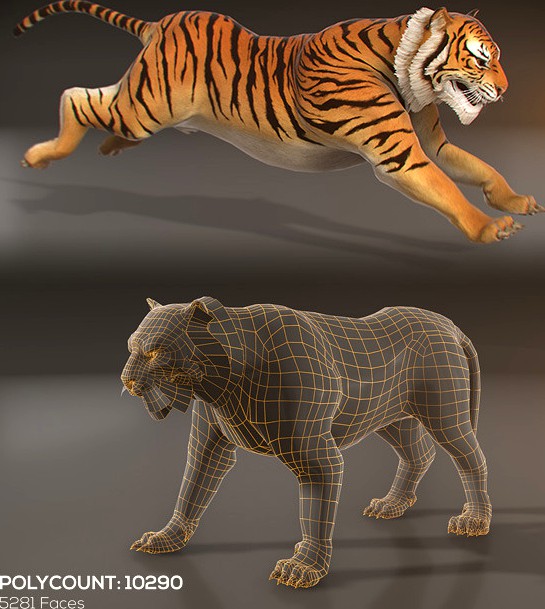 Animated Tiger - Low Poly