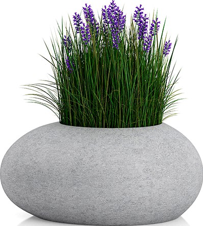 Grass with Flowers in Concrete Pot