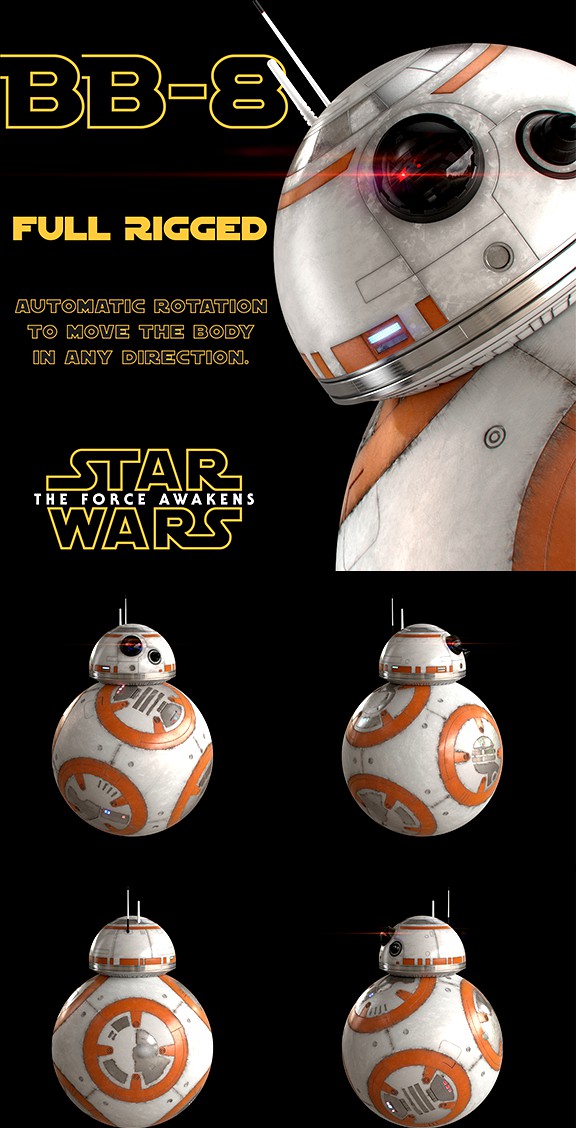 BB-8 Star Wars Droid Full Rigged