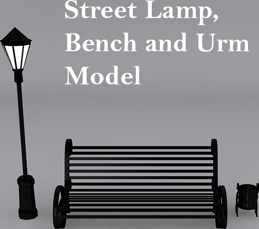 Street Lamp, Bench with Urn Model
