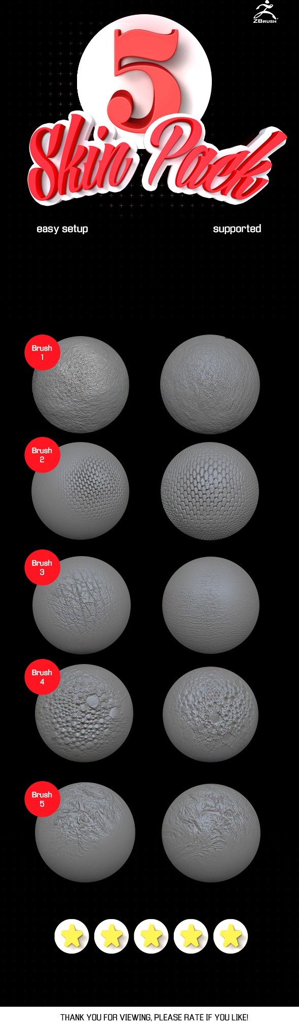 5 Skin brush pack ZBrush vol.1