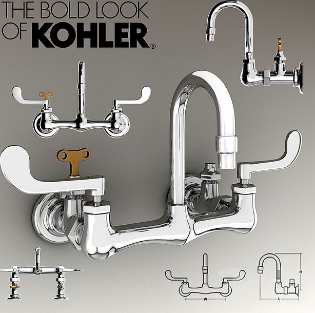 Kohler Triton® Shelf-back double wristblade lever handle sink faucet with loose-key stops