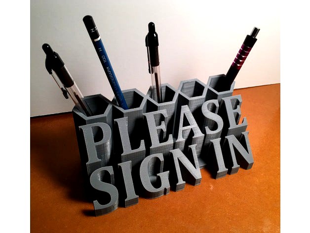 "Please Sign In" Desk Sign and Pen Holder by shroppy