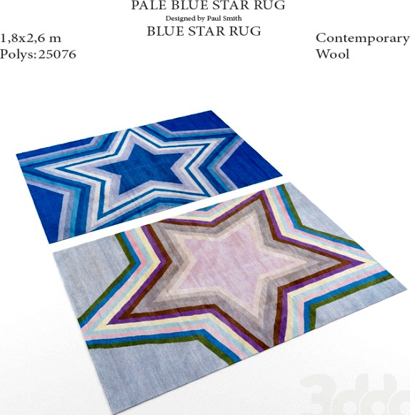 Pale blue star and blue star rugs by Paul Smith