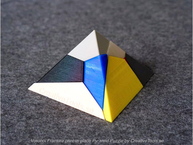 Voronoi Fracture Print-in-Place Pyramid Puzzle by CreativeTools