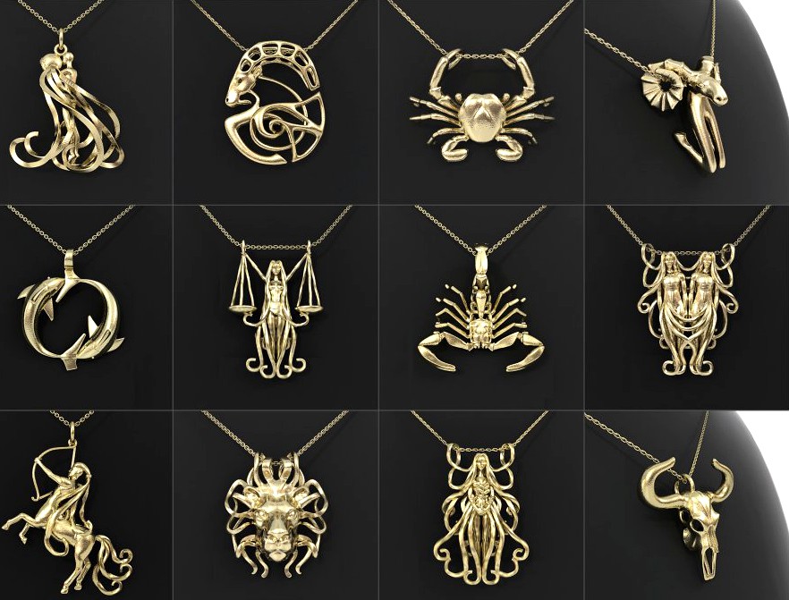 12 Zodiac Pendants Collection3d model