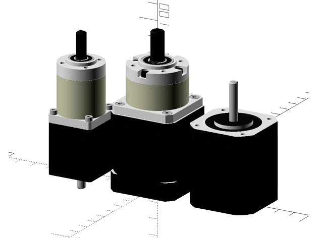 OpenSCAD HD Stepper Motors and Gearbox mockups by thehans