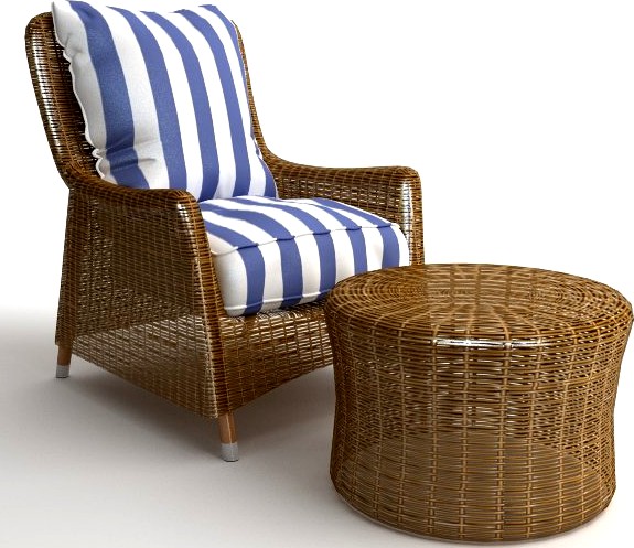 Wicker Armchair and Ottoman3d model