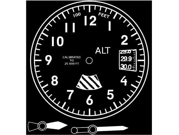 Altimeter Styled Wall Clock - 200mm face, hands, and frame by Biketool