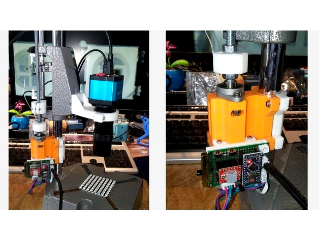 Microscope Support from cheap drill press with electronic adjustment. by IeC
