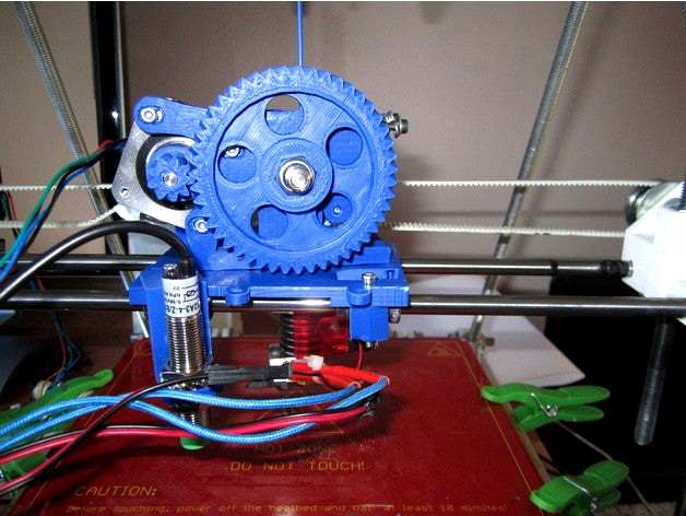 Carriage, fan mount & Extruder for e3d lite6 hotend on Prusa mendel i2 by wahnby