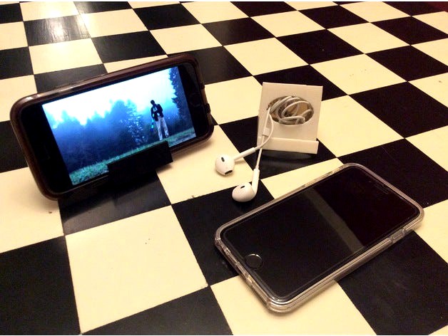 Smartphone Stand (and Earbud/Cable Storage) by MrKindergarten