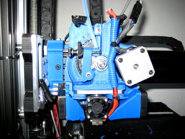 Reinforced Carriage, Taller Extruder mount and Left side fan duct for using E3DV6 with a lulzbot Taz Printer by piercet