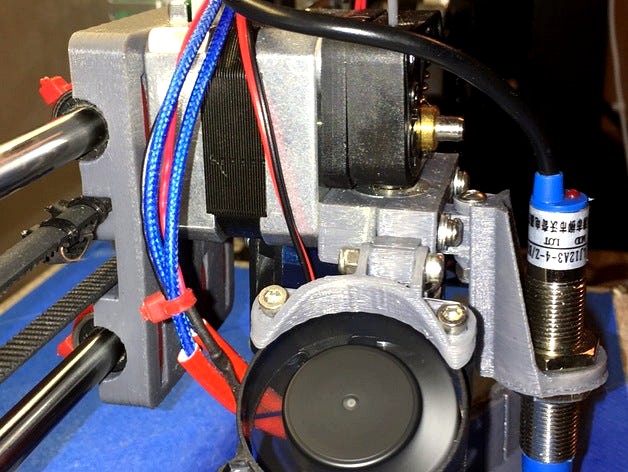 Front mount for E3D with dual fans and proximity sensor by Joe558