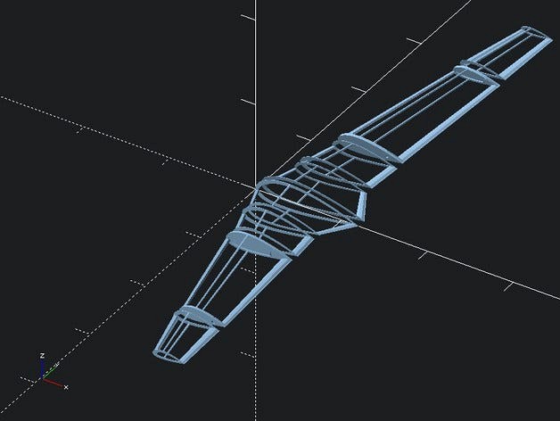 **UPDATED** OpenSCAD Parametric Flying Wing V2 (more sections!, spars!, control surfaces) by HooptieJ