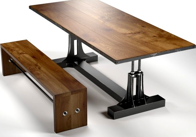 Post Industrial table and bench 3D Model
