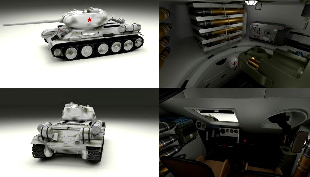 T-34-85 with Interior Winter Camo 3D Model