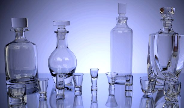 Set of Glasses and Bottles for Alcoholic Beverage 3D Model