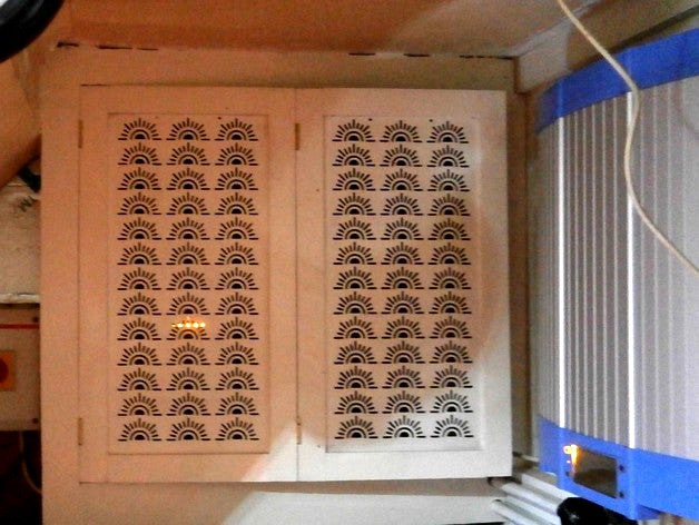 Ventilated Solar Cupboard Door panel to hide away 2 Soladin 600  Grid Tie inverters or any make of Grid Tie Inverters by Takeaway3DTech