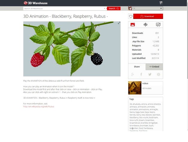 SKP2STL Raspberry by 3DPVDB