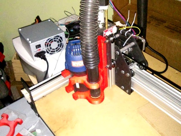 Shapeoko 2 Ryobi TR45 router mount REV2 with hose mount - adjustable by crunchysann