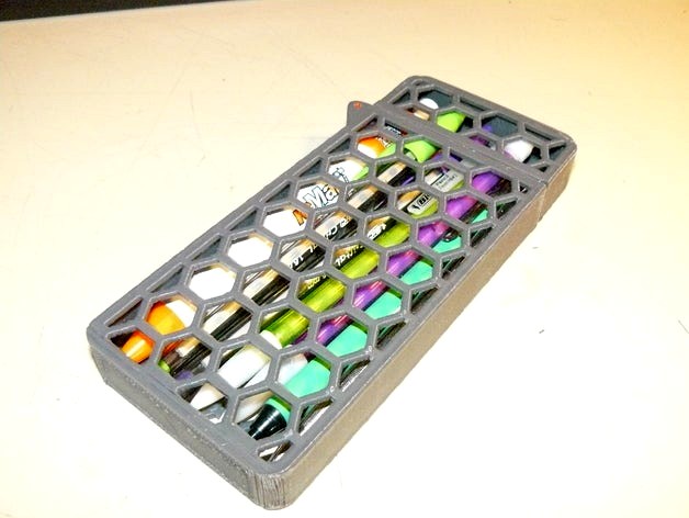 Hexagonal mesh hinged writing implement vessel by UserUnrelated