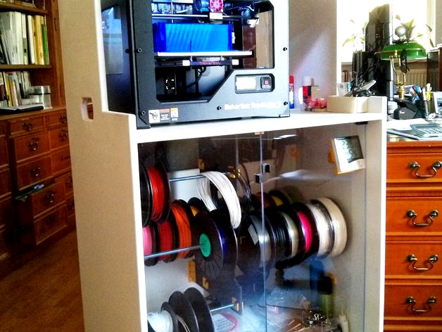 Cabinet for printer, dry storage for filament with easy change system and tooling. 3D Printing on Wheels - workstation by GuidoZelf