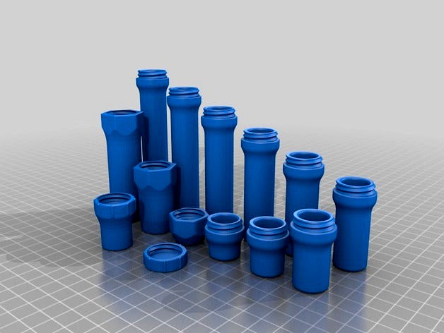 a bunch of threaded Boxes with different Caps by e-nozzel