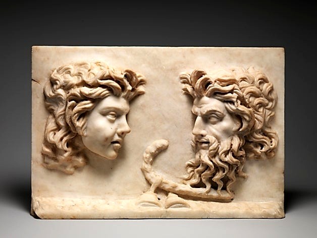 Roman marble relief of a Satyr and a Silenus  by bdipaolo