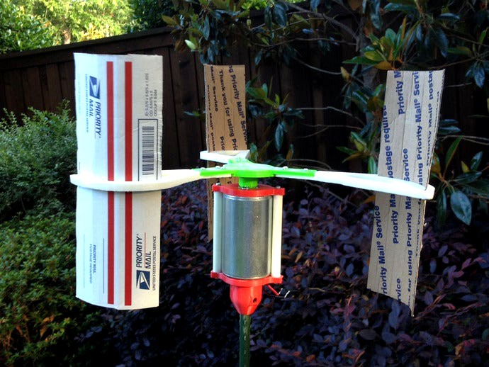 Modified Vertical Axis Wind Turbine (1/4" Motor Shaft) by Caboose