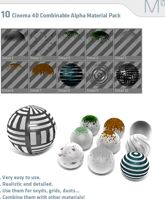 10 Cinema 4D Combinable Alpha Material Pack