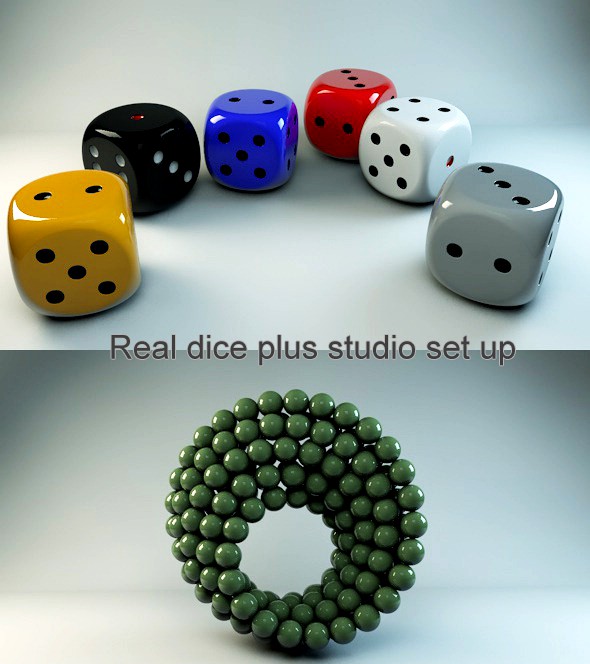 Real dice, Materials and studio scene