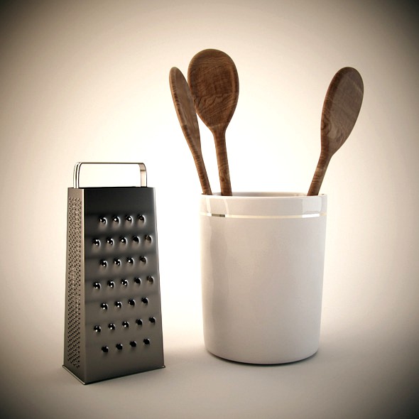 Wooden spoon and steel grater