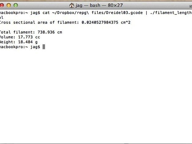 Filament Length/Weight/Volume Estimator for 4d G-Code by jag