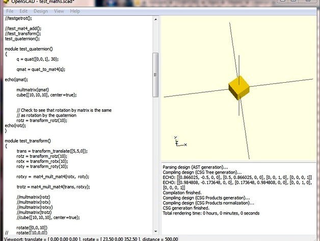 Quaternions for OpenScad by WilliamAAdams