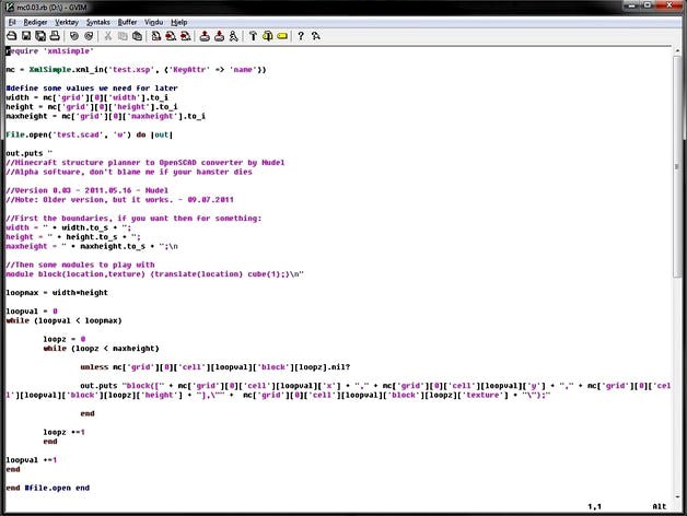 Minecraft structure planner to OpenSCAD Ruby converter by Nudel_P