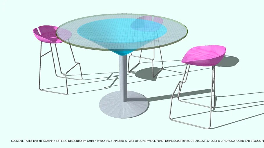 TABLE COCKTAIL DESIGNED BY JOHN A WEICK RA & 3 BAR STOOLS