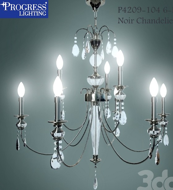 Progress Lighting P4209-104 6-Light Noir Chandelier, Polished Nickel