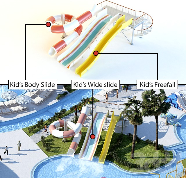 Водные горки: Kid’s Body Slide, Kid’s Wide slide, Kid’s Freefall