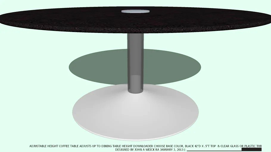 TABLE COFFEE ADJ HT 42DX.L BLACK TOP & NO COLOR BASE BY JOHN A WEICK RA
