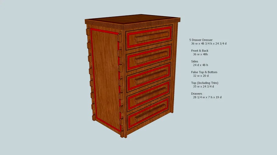 5-Drawer Dresser (Tall)(Hooked-In)
