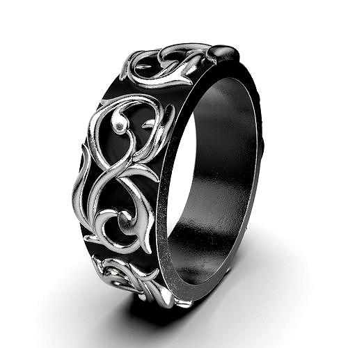 Pattern Ring Band Gothic Badass  Bikers Men Ring Model-ETS1 | 3D