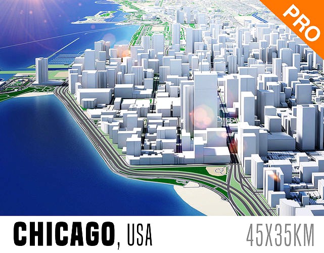 Chicago City And Surroundings USA Low Poly VR AR